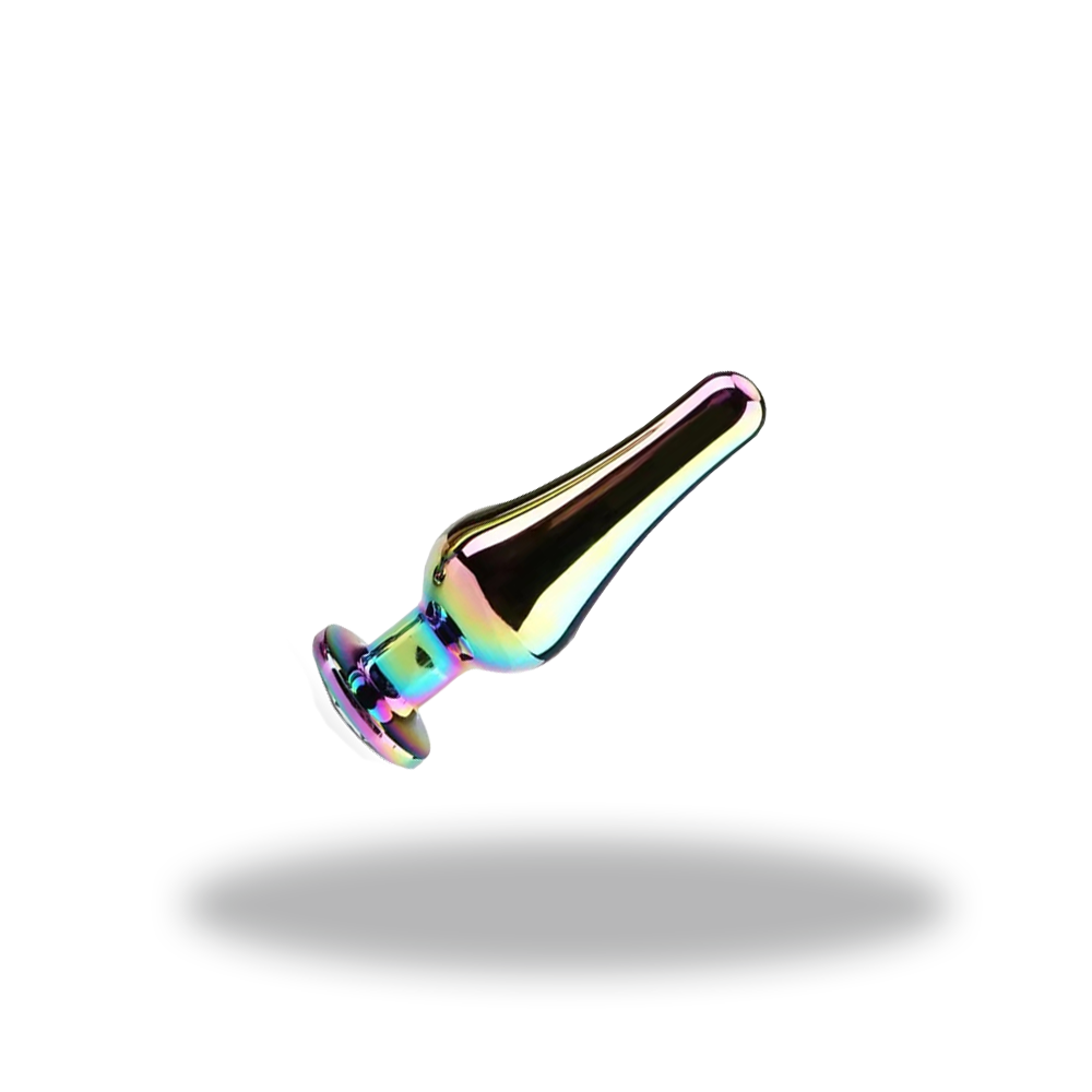 Plug Anal Métal Arc-En-Ciel Long avec Diamant Violet Clair