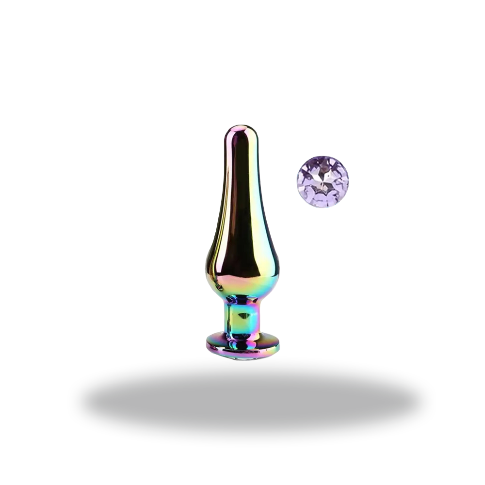 Plug Anal Métal Arc-En-Ciel Long avec Diamant Violet Clair