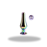 Plug Anal Métal Arc-En-Ciel Long avec Diamant Violet Clair